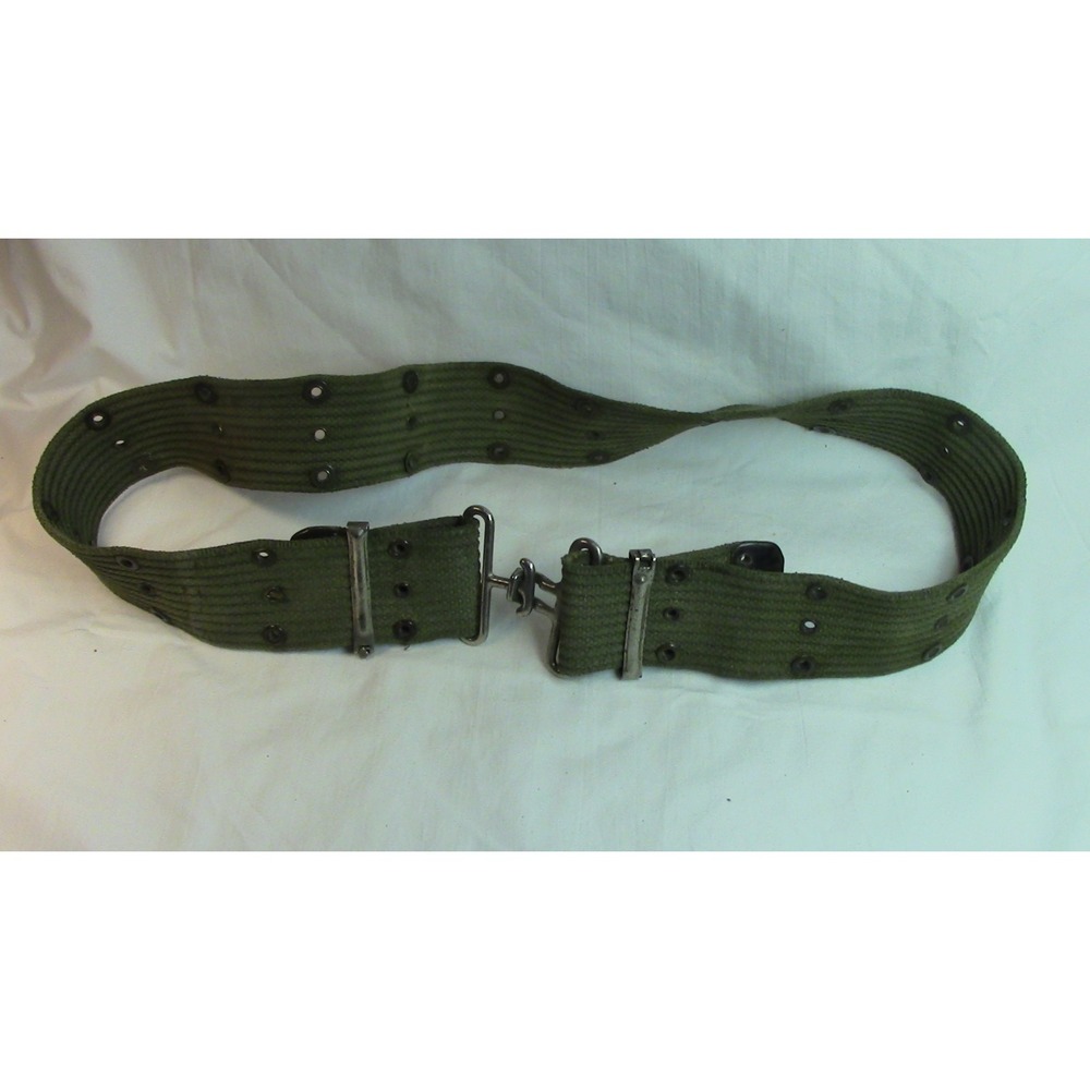 Vintage US ARMY Olive Drab Green Webbed Utility Belt for Canteen, Side Arm, Gear